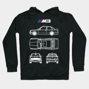 BMW E30 M3 Blueprint in White Hoodie